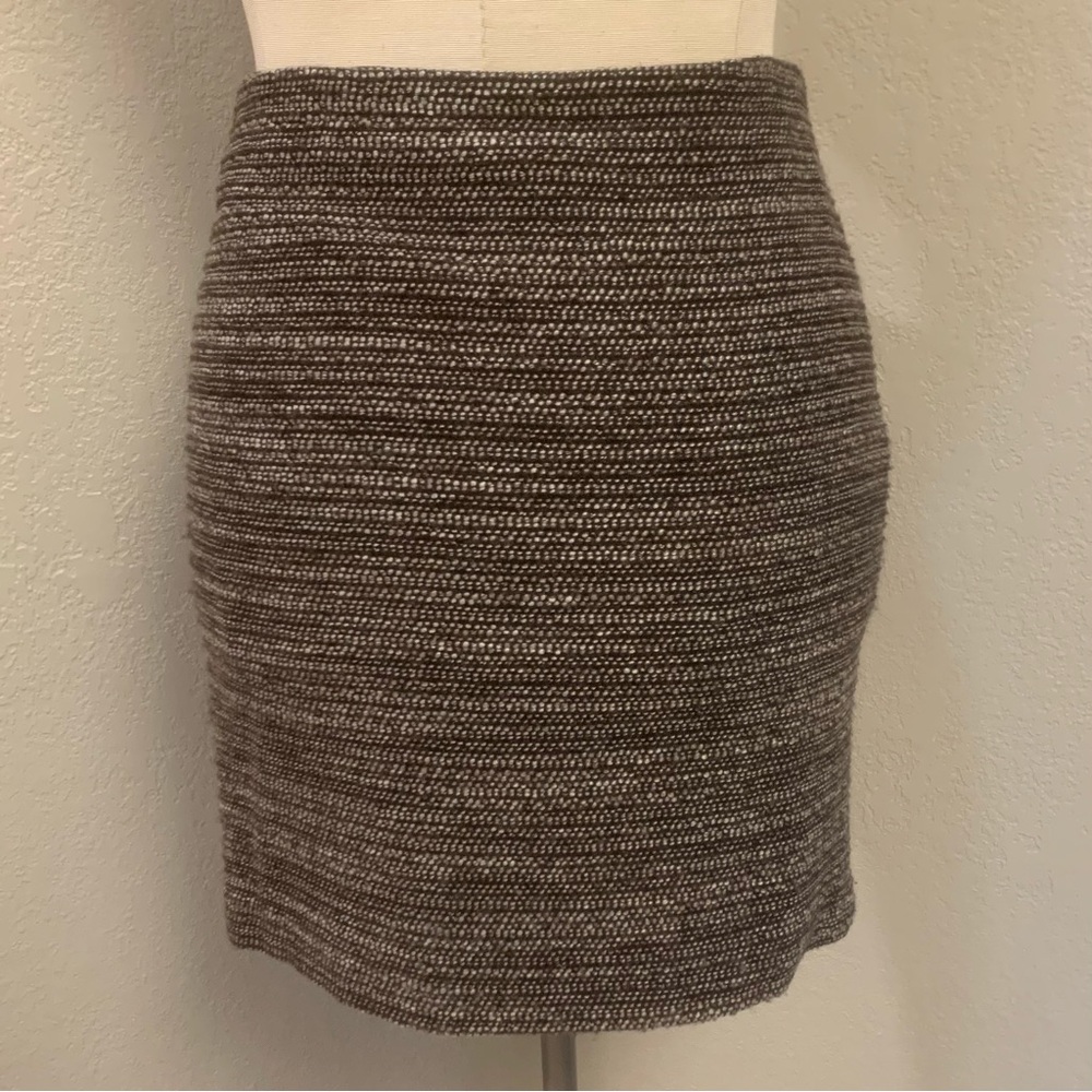 Ann Taylor Brown Ladies 6 Textured Wool Blend Pencil Skirt Brown Cream Side Zip